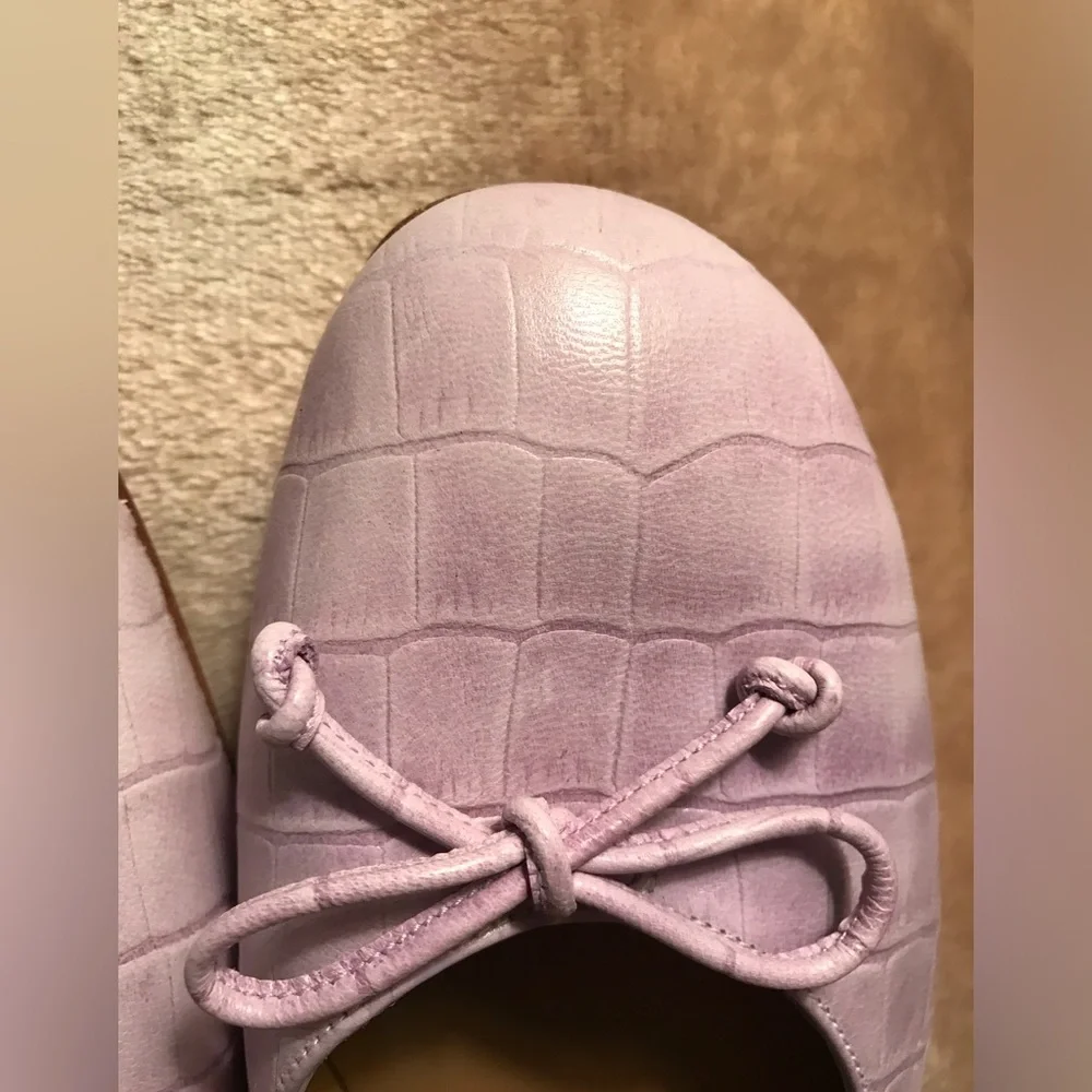 Stuart Weitzman Lilac Croc-Embossed Ballet Flats with Bow